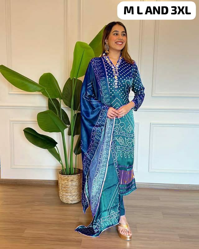 Bandhani Chinon Silk Readymade Kurti Sets