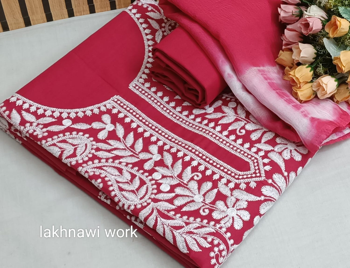 Cotton Silk Lucknowi Dress Materials