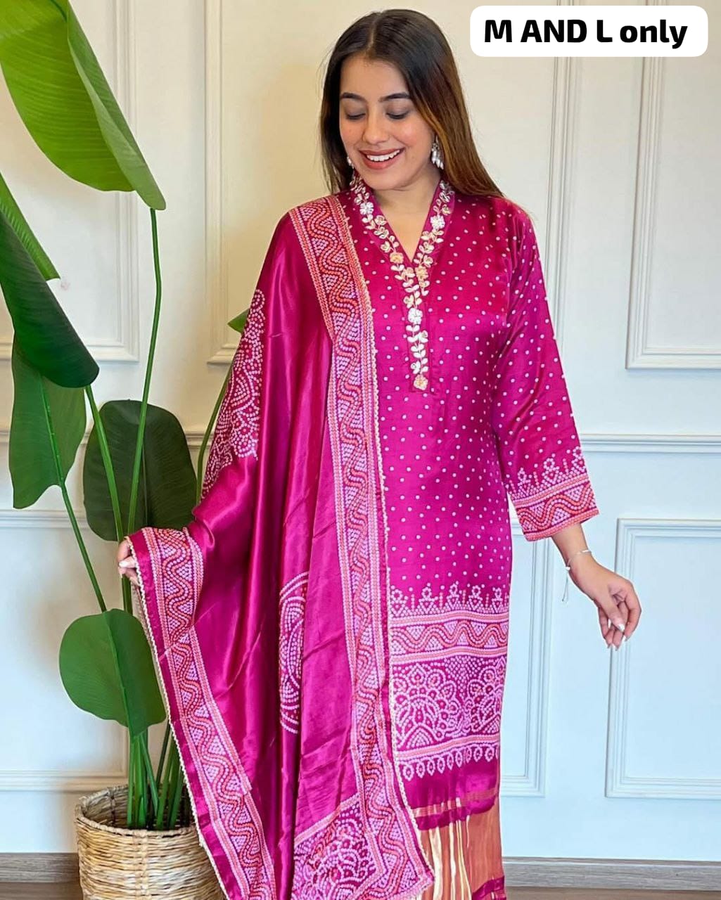 Bandhani Chinon Silk Readymade Kurti Sets