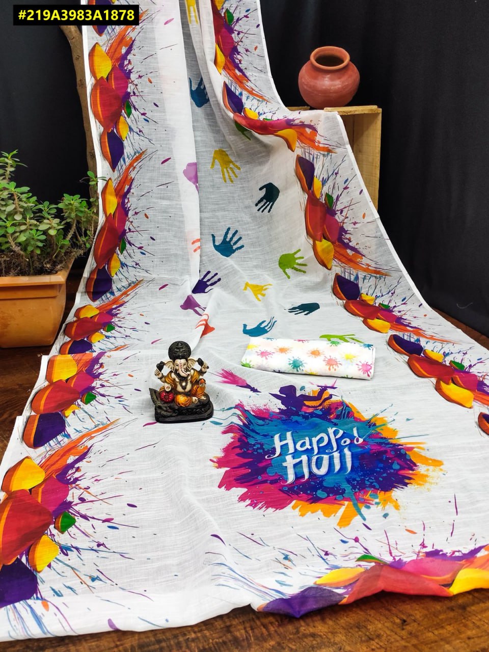 Holi Theme Khadi Cotton saree