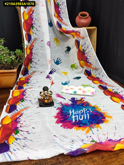 Holi Theme Khadi Cotton saree