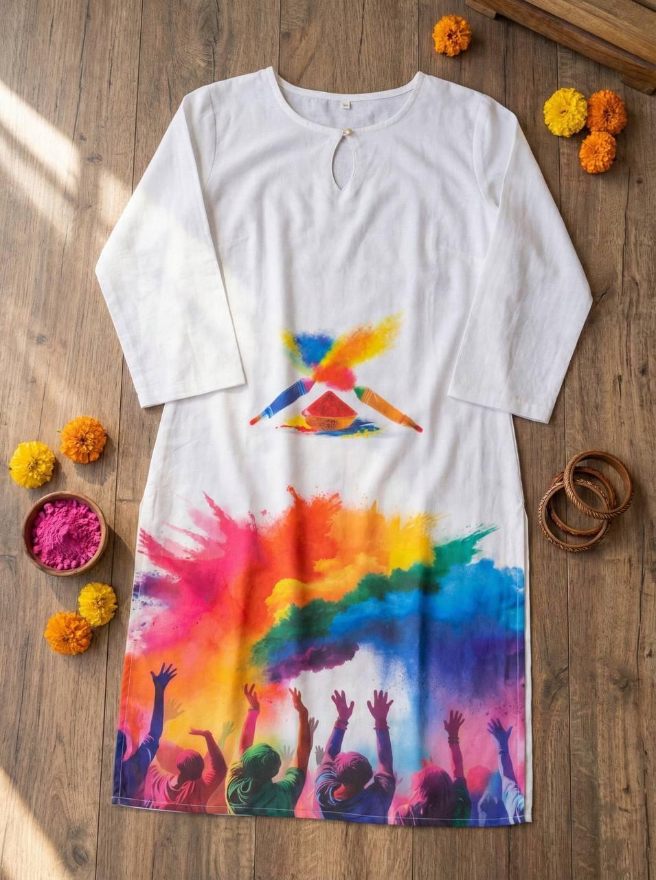 Holi Print Couple Kurta Combo