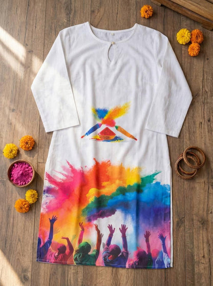 Holi Print Couple Kurta Combo