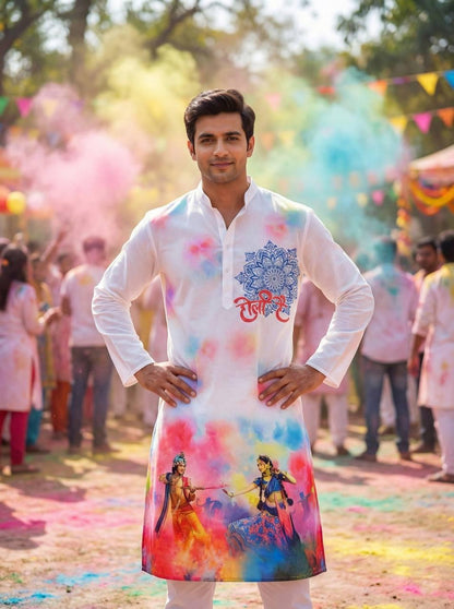 Holi Print Couple Kurta Combo