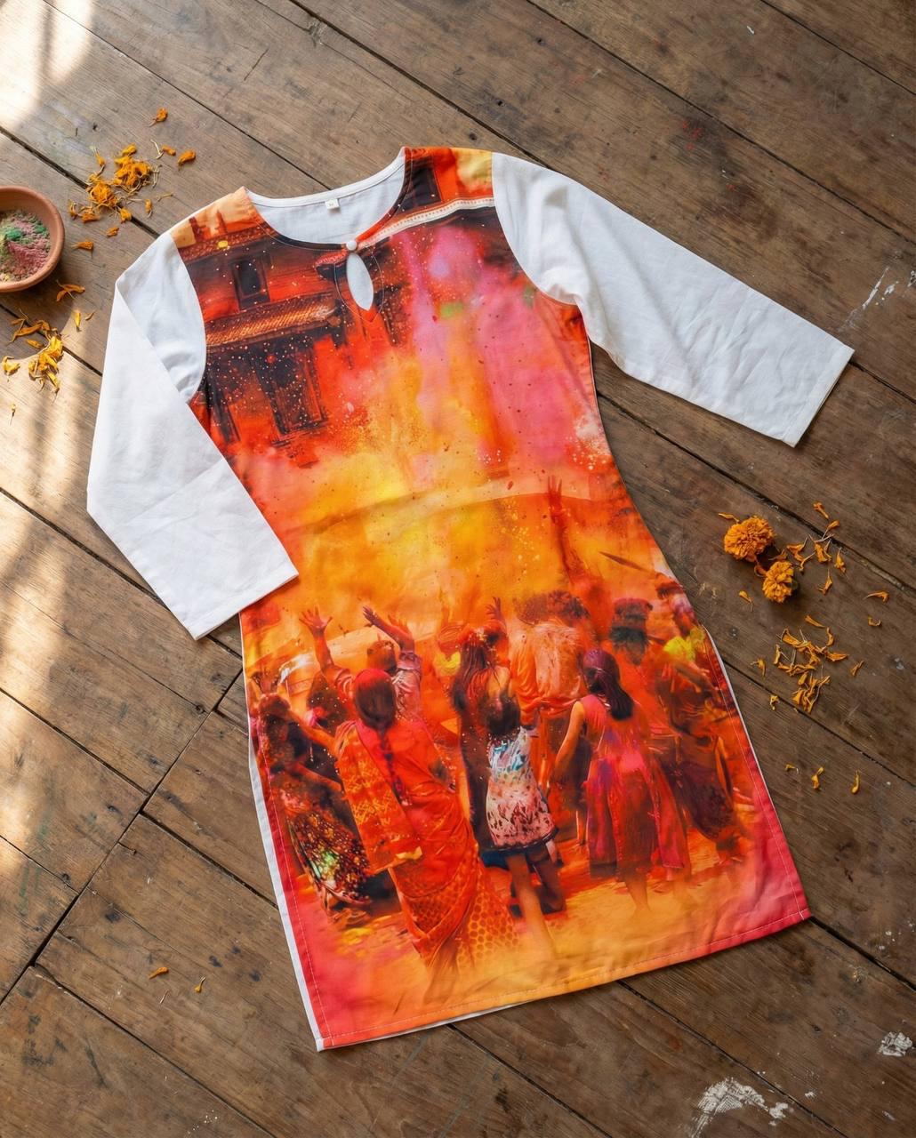 Holi Print Couple Kurta Combo