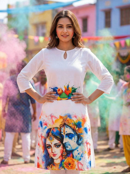 Holi Print Couple Kurta Combo
