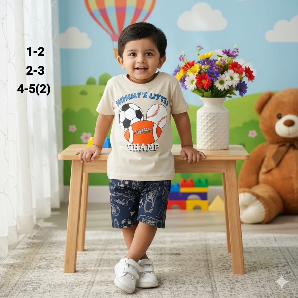 Boys Half Sleeve Cotton T Shirt and Shorts Sets