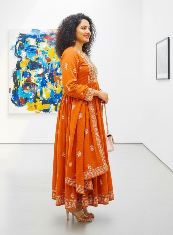 Rayon Embroidery Anarkali Kurti Sets