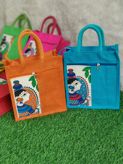 Durga Print Jute Bags Set of 10
