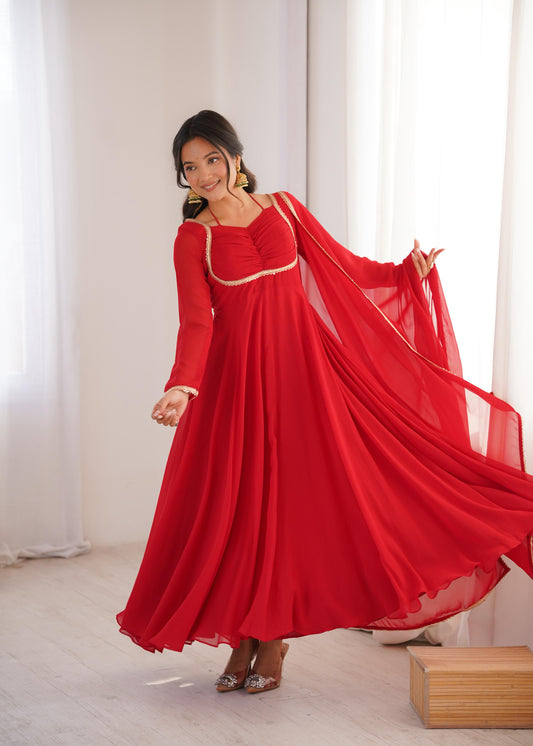Georgette Silk Gown With Dupatta