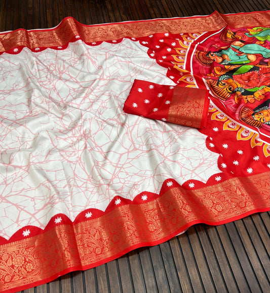 Durga Puja Themed Litchi Silk Sarees