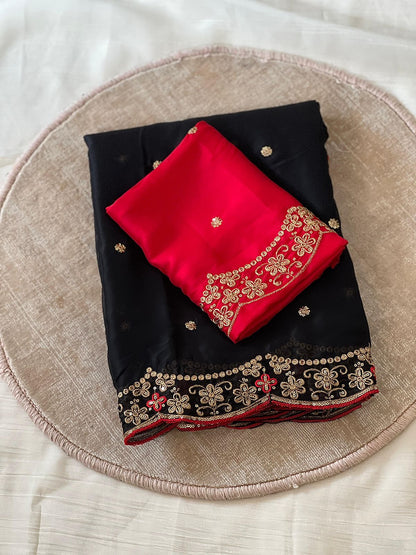Georgette Saree With Embroidery Blouse
