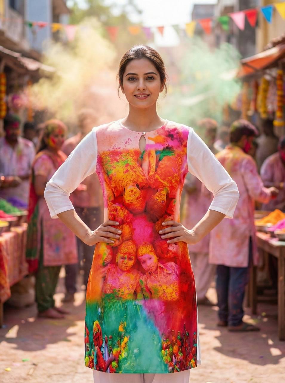 Holi Print Couple Kurta Combo