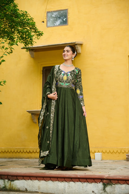 Georgette Silk Gown With Dupatta