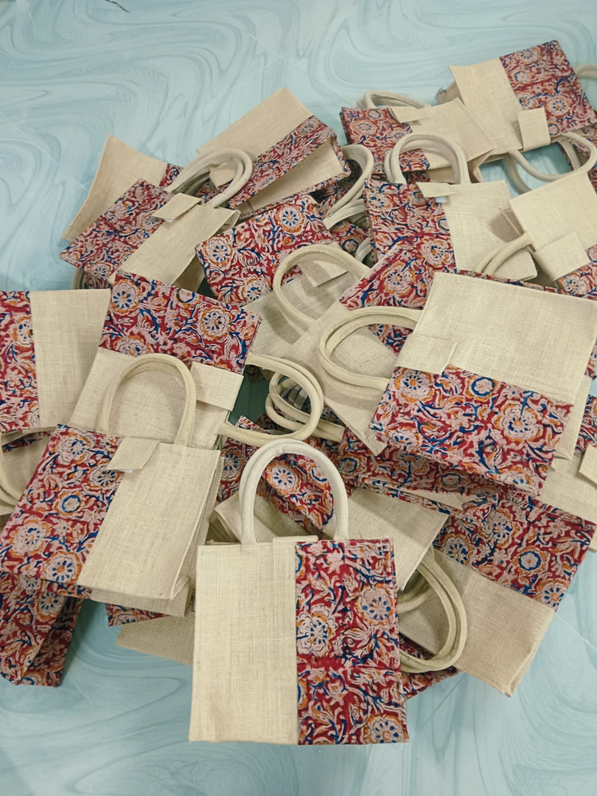 Jute Kalamkari bags set of 10