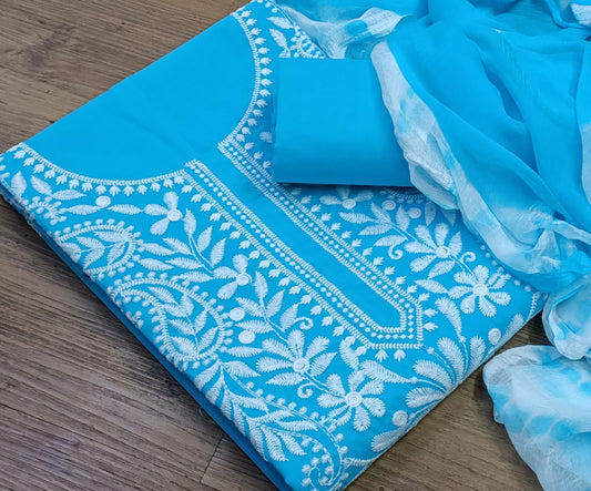 Cotton Silk Lucknowi Dress Materials