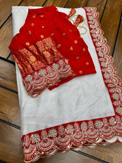 Durga Puja Special Red & White Sarees
