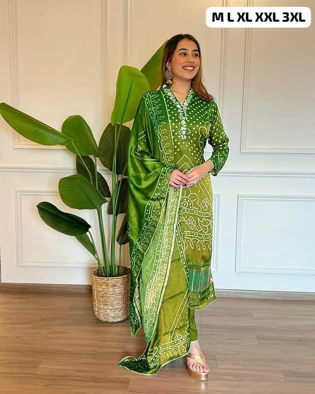 Bandhani Chinon Silk Readymade Kurti Sets