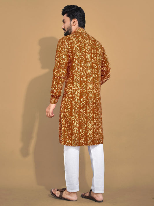 Men's Printed Cotton Kurta