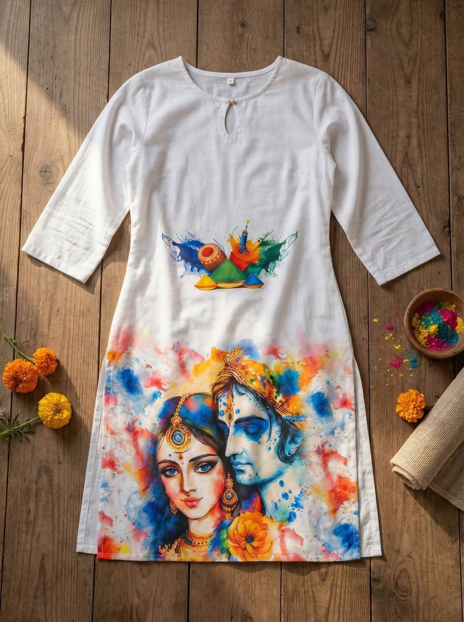 Holi Print Couple Kurta Combo