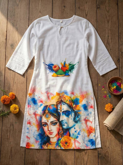 Holi Print Couple Kurta Combo