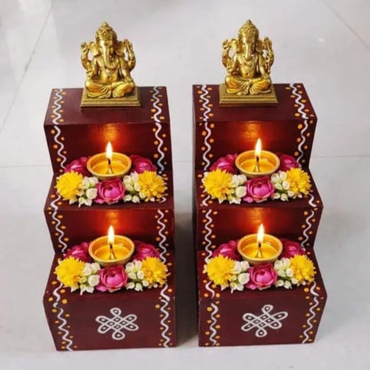 Hand Painted Wooden Diya Steps