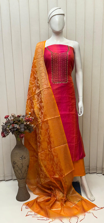 Raw Silk Embroidery Dress materials