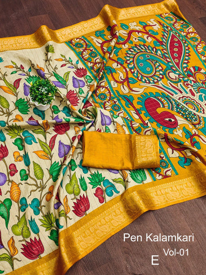 Dola Silk Sarees With Kalamkari Borders