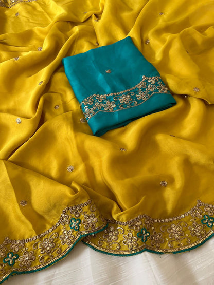 Georgette Saree With Embroidery Blouse