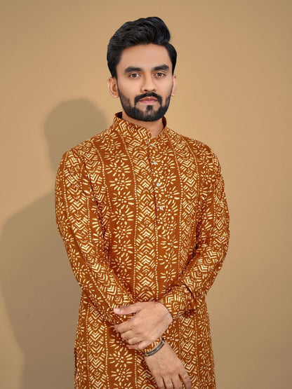 Men's Printed Cotton Kurta