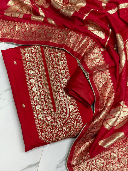 Raw Silk Embroidery Dress materials