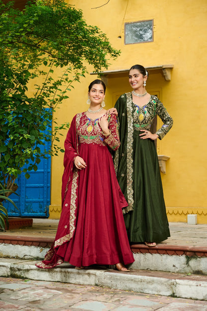 Georgette Silk Gown With Dupatta