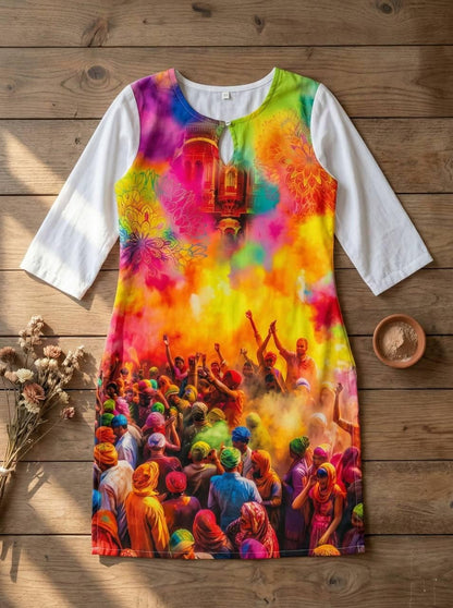 Holi Print Couple Kurta Combo