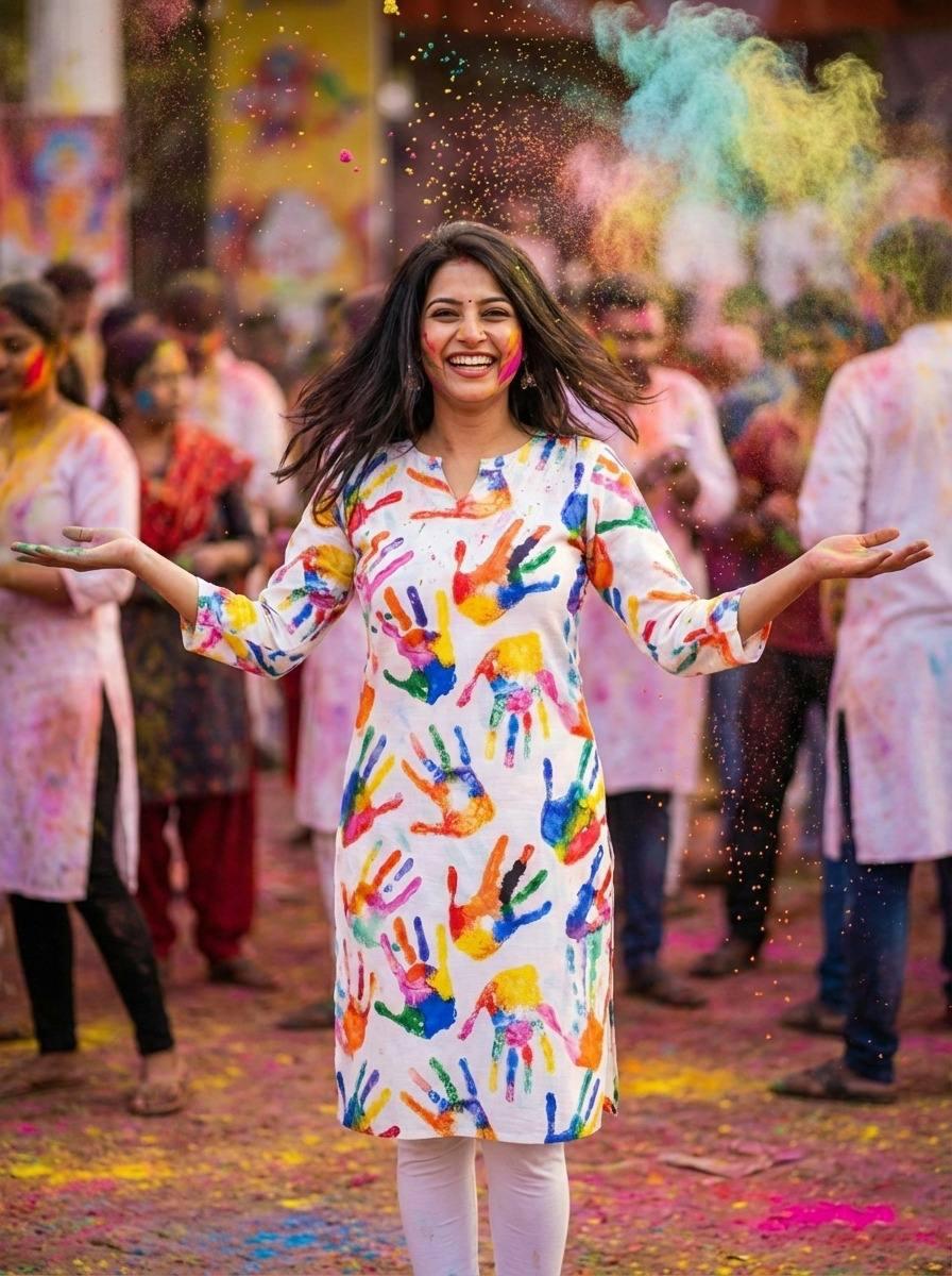 Holi Print Couple Kurta Combo
