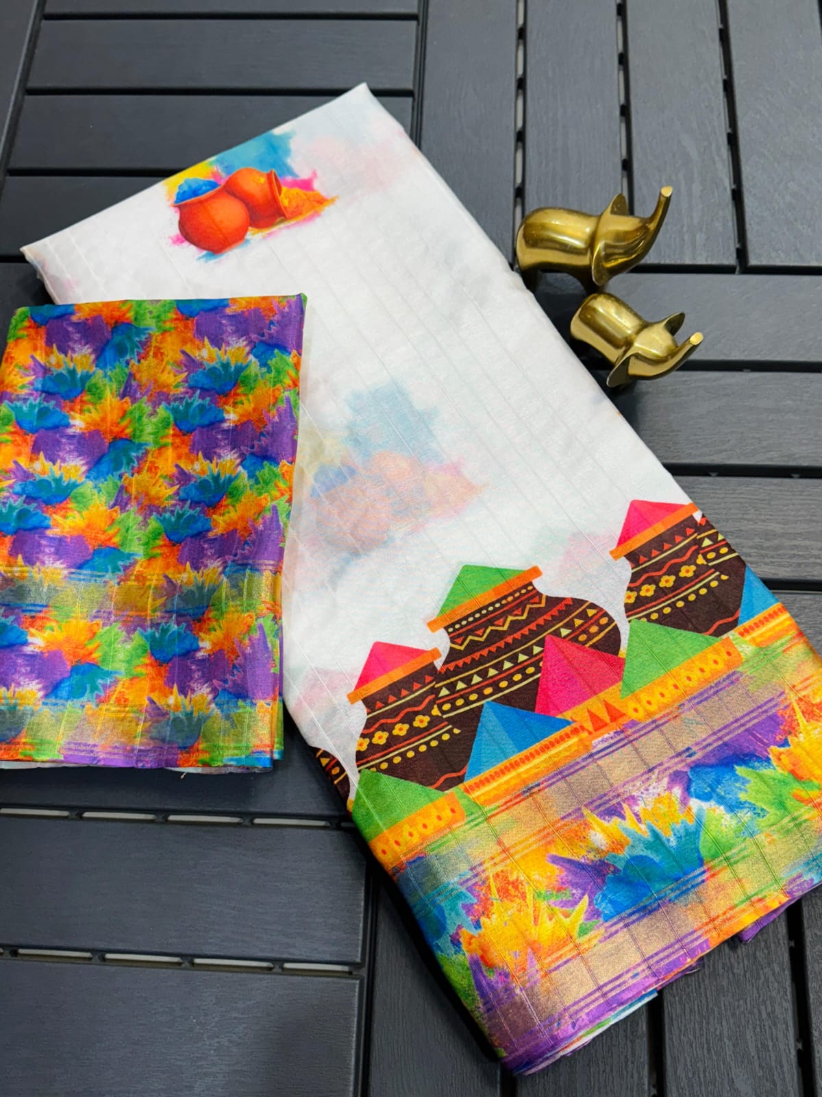 Holi Theme Khadi Cotton saree