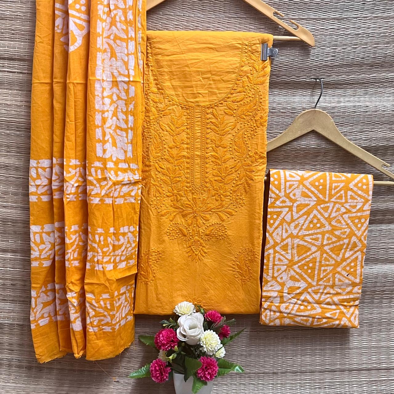 Cotton Silk Lucknowi Dress Materials