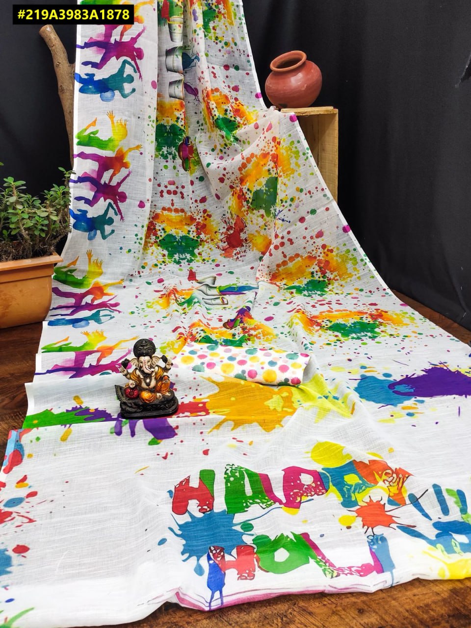 Holi Theme Khadi Cotton saree