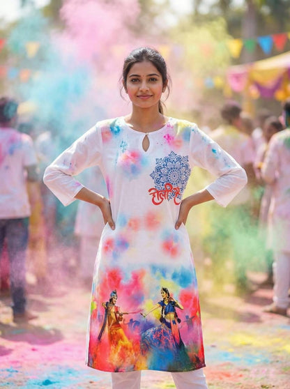 Holi Print Couple Kurta Combo