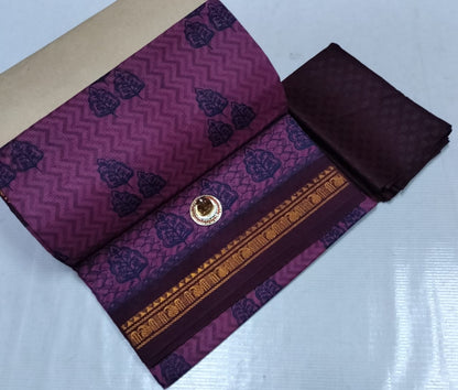 Chettinad Poly Cotton sarees with Kalamkari Blouse bit