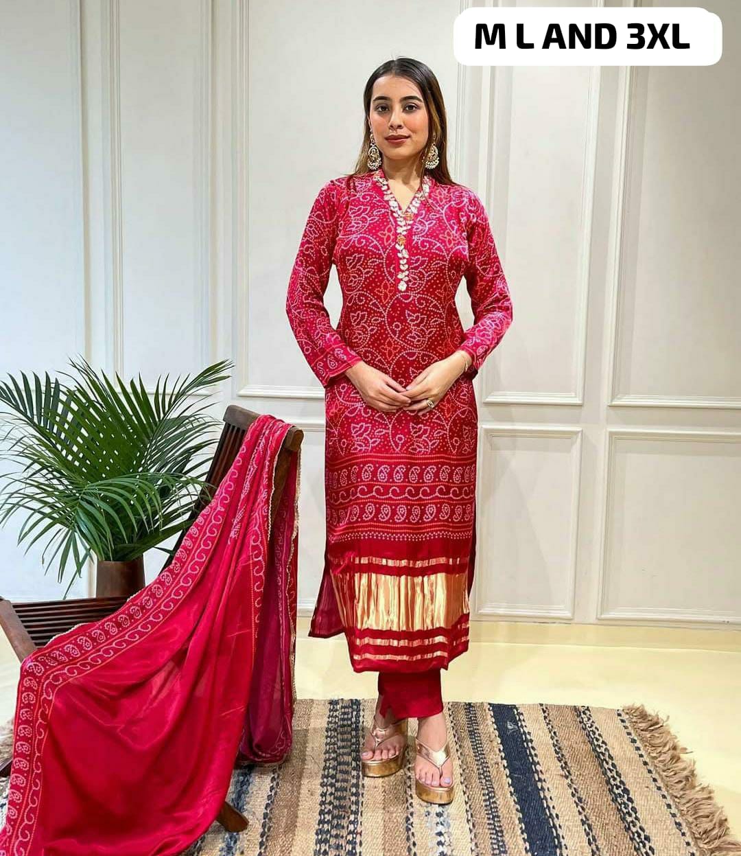 Bandhani Chinon Silk Readymade Kurti Sets