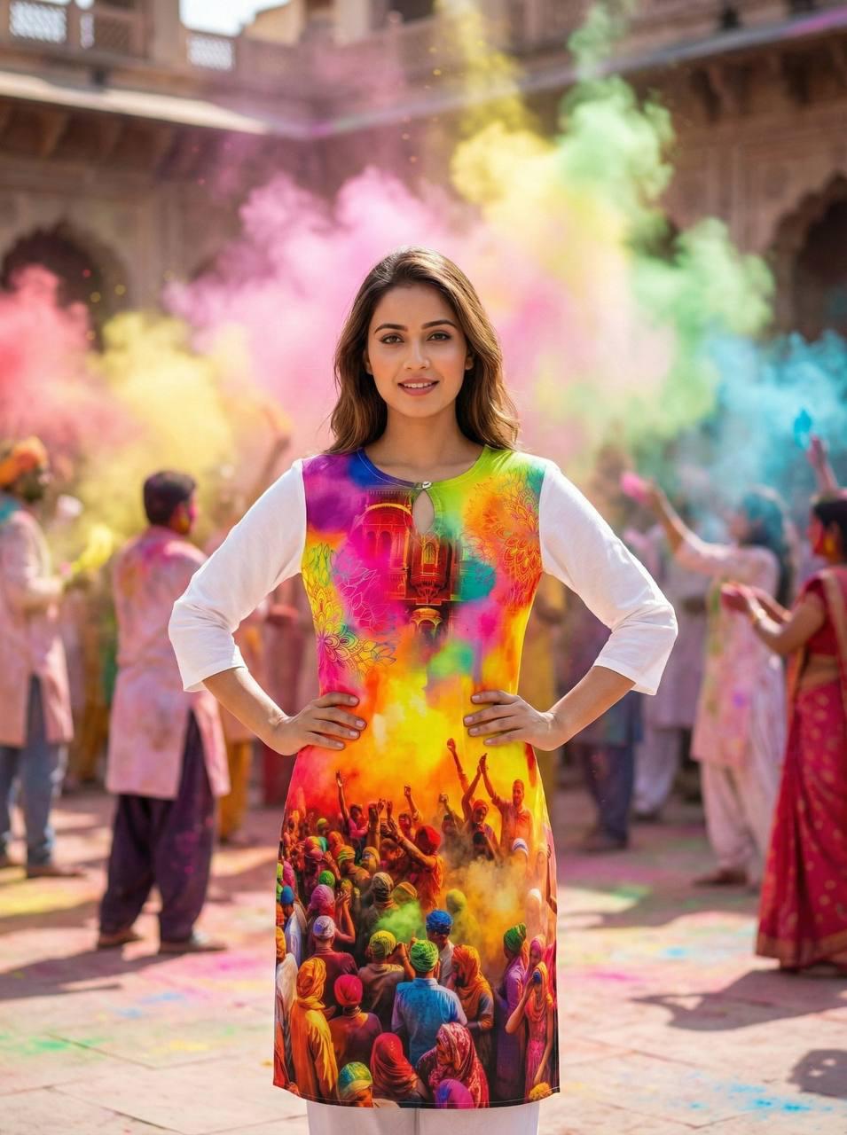 Holi Print Couple Kurta Combo