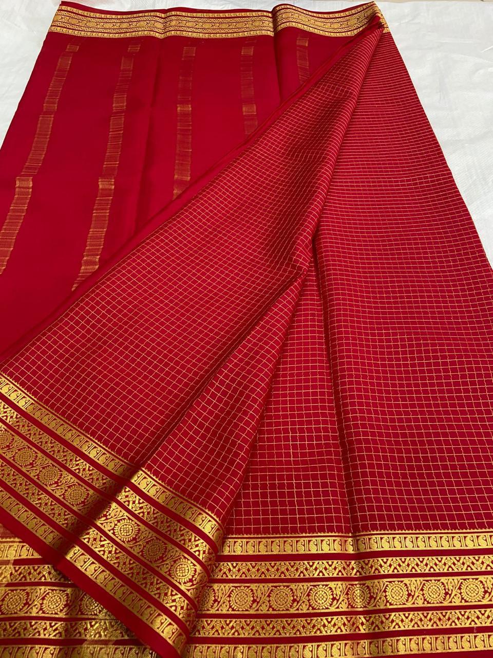 Checked Pure Mysore Silk Sarees