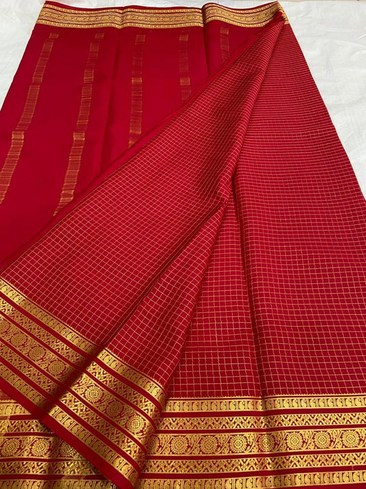 Checked Pure Mysore Silk Sarees