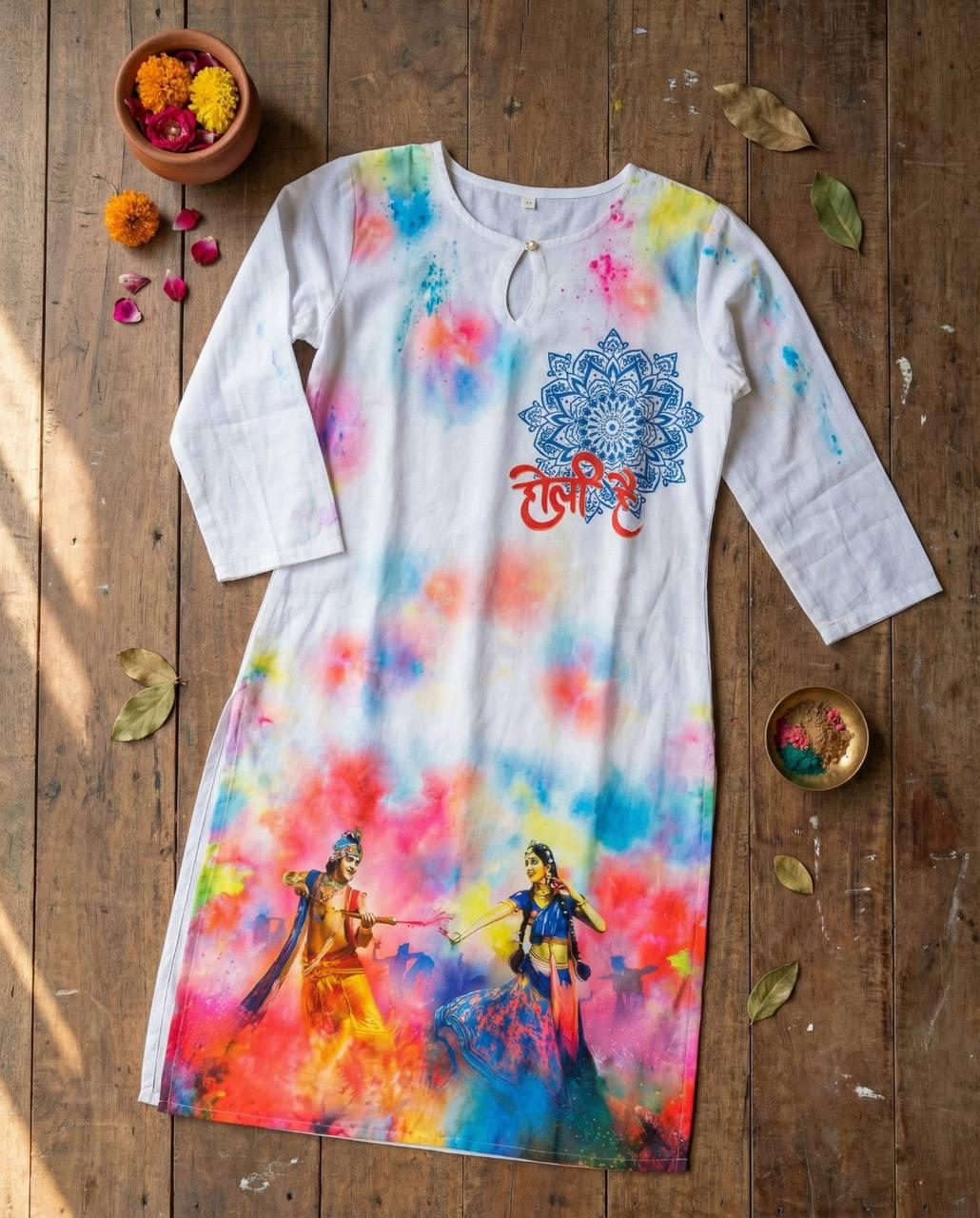 Holi Print Couple Kurta Combo