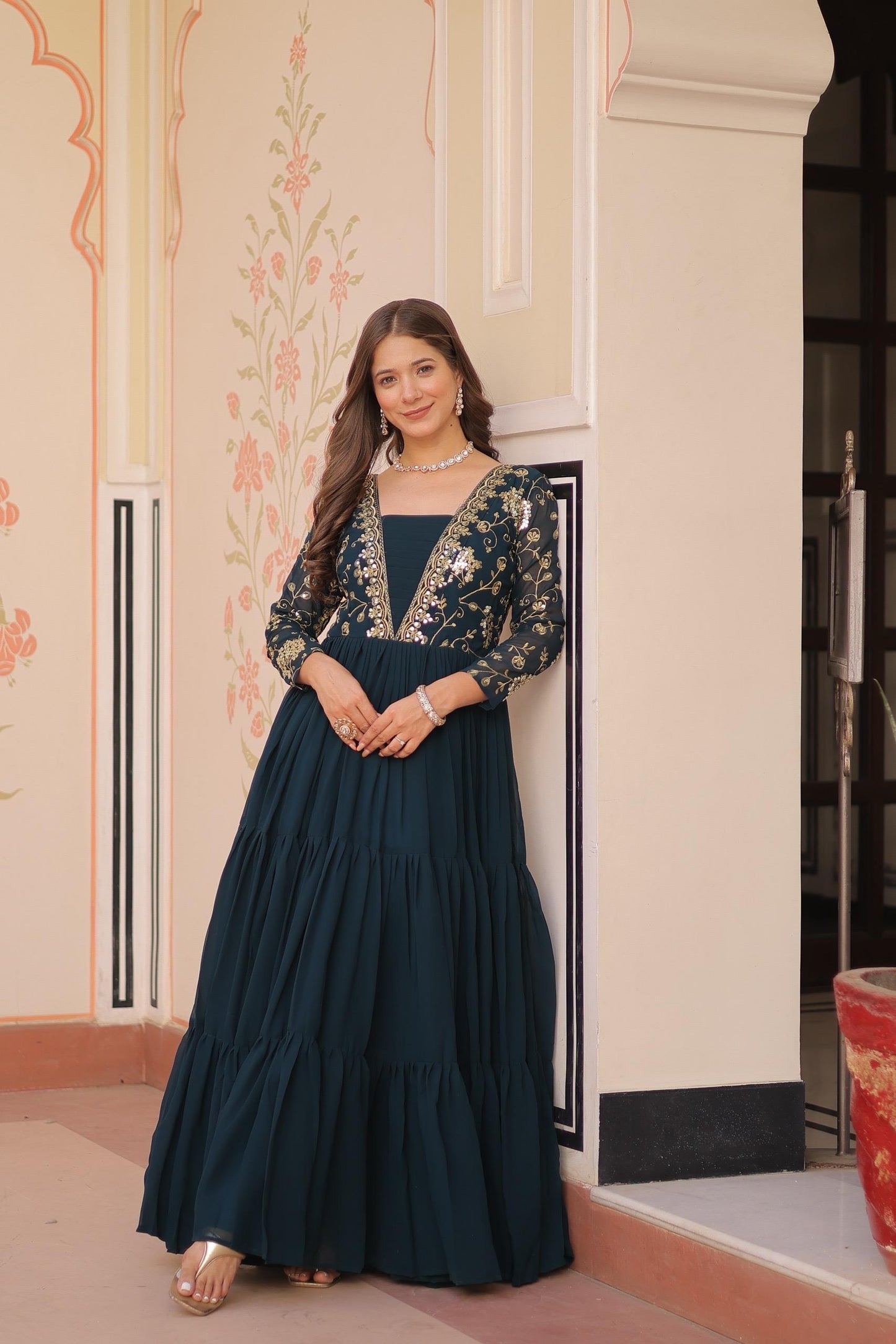 Georgette  Embroidery Gown