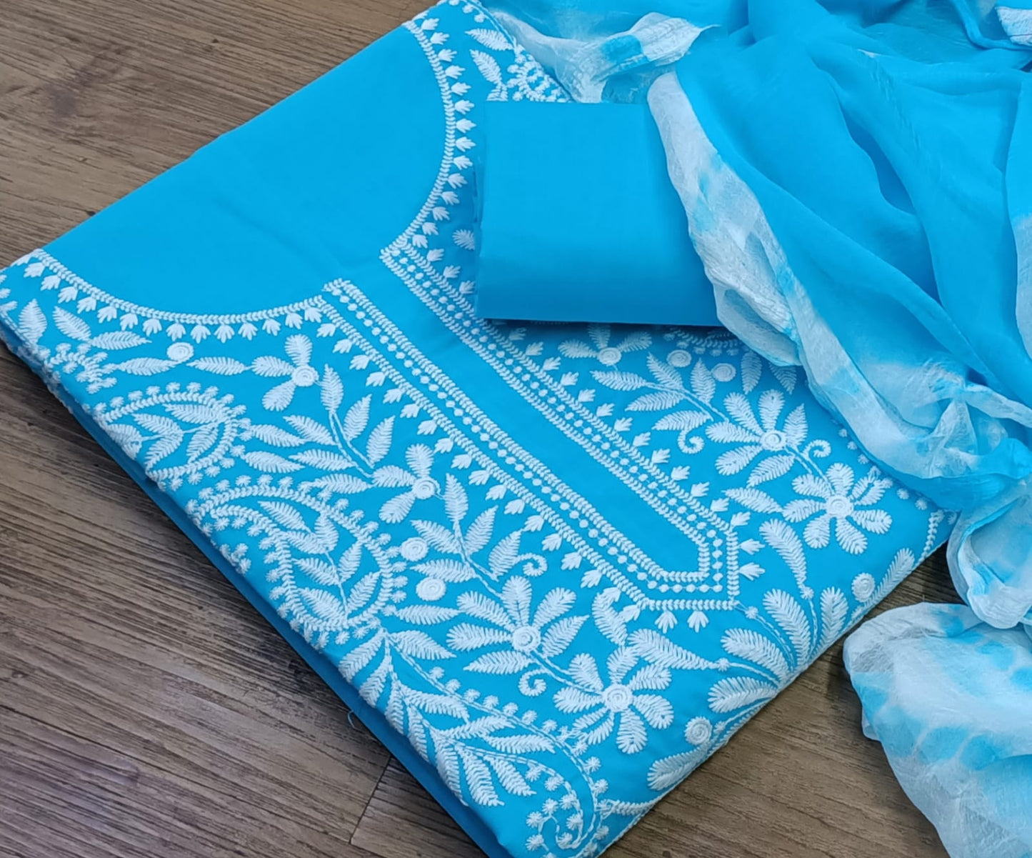 Cotton Silk Lucknowi Dress Materials
