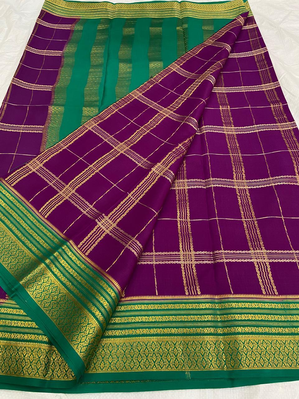 Checked Pure Mysore Silk Sarees
