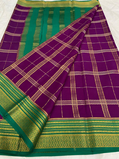 Checked Pure Mysore Silk Sarees