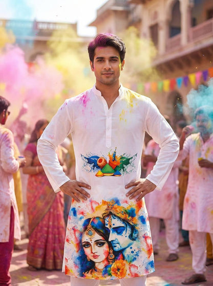 Holi Print Couple Kurta Combo