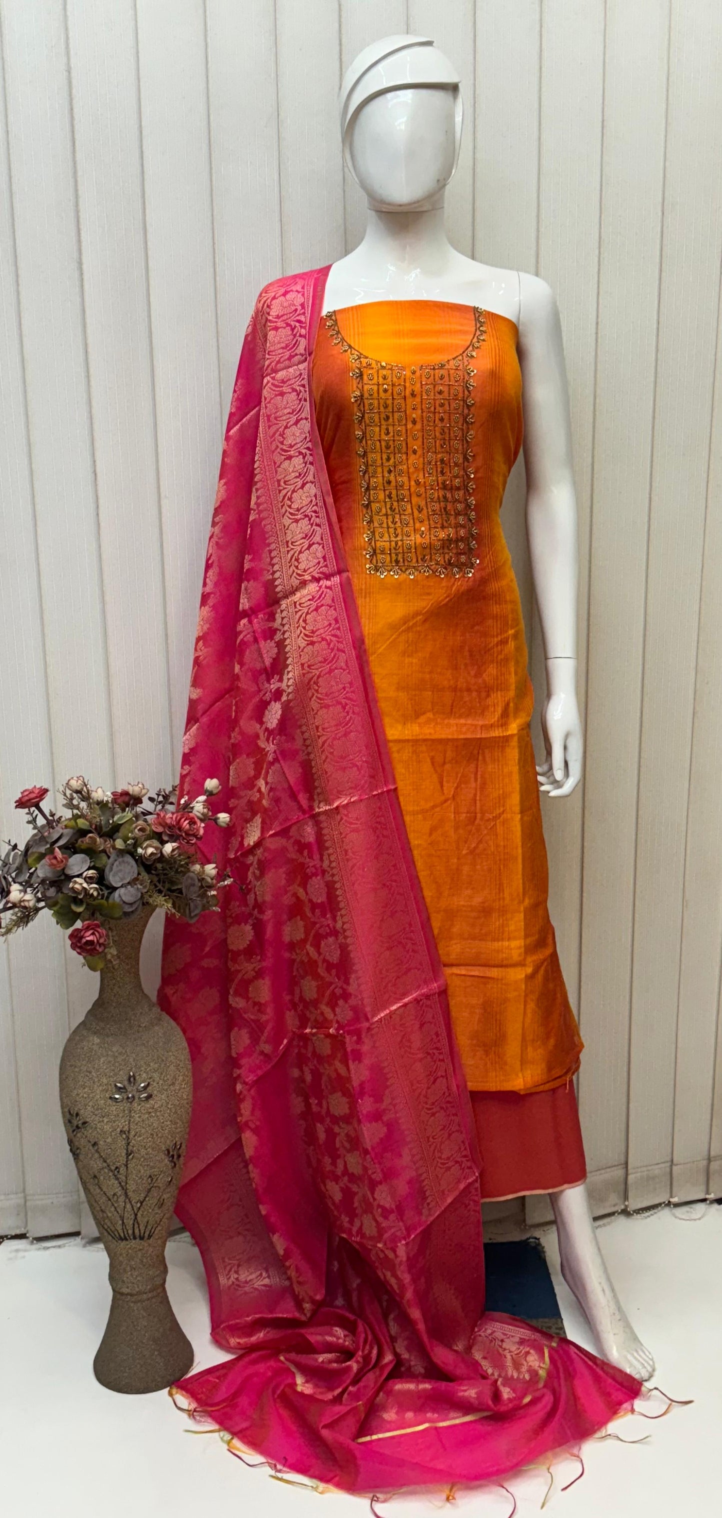 Raw Silk Embroidery Dress materials